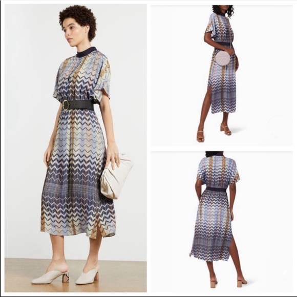 🎀NWT🎀Ted Baker Sporty-Chic 70’s Insp. Geometric Print Mock Neck Midi Dress - Picture 12 of 16